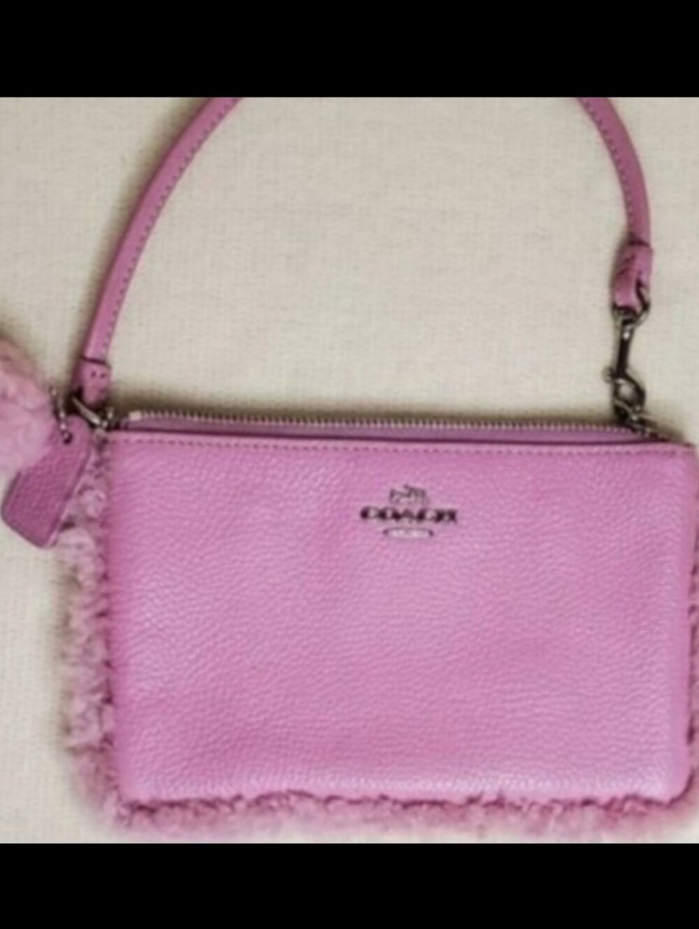 Coach Shearling Adorable Doll Pink Pebble Leather Mini Handbag / Wristlet